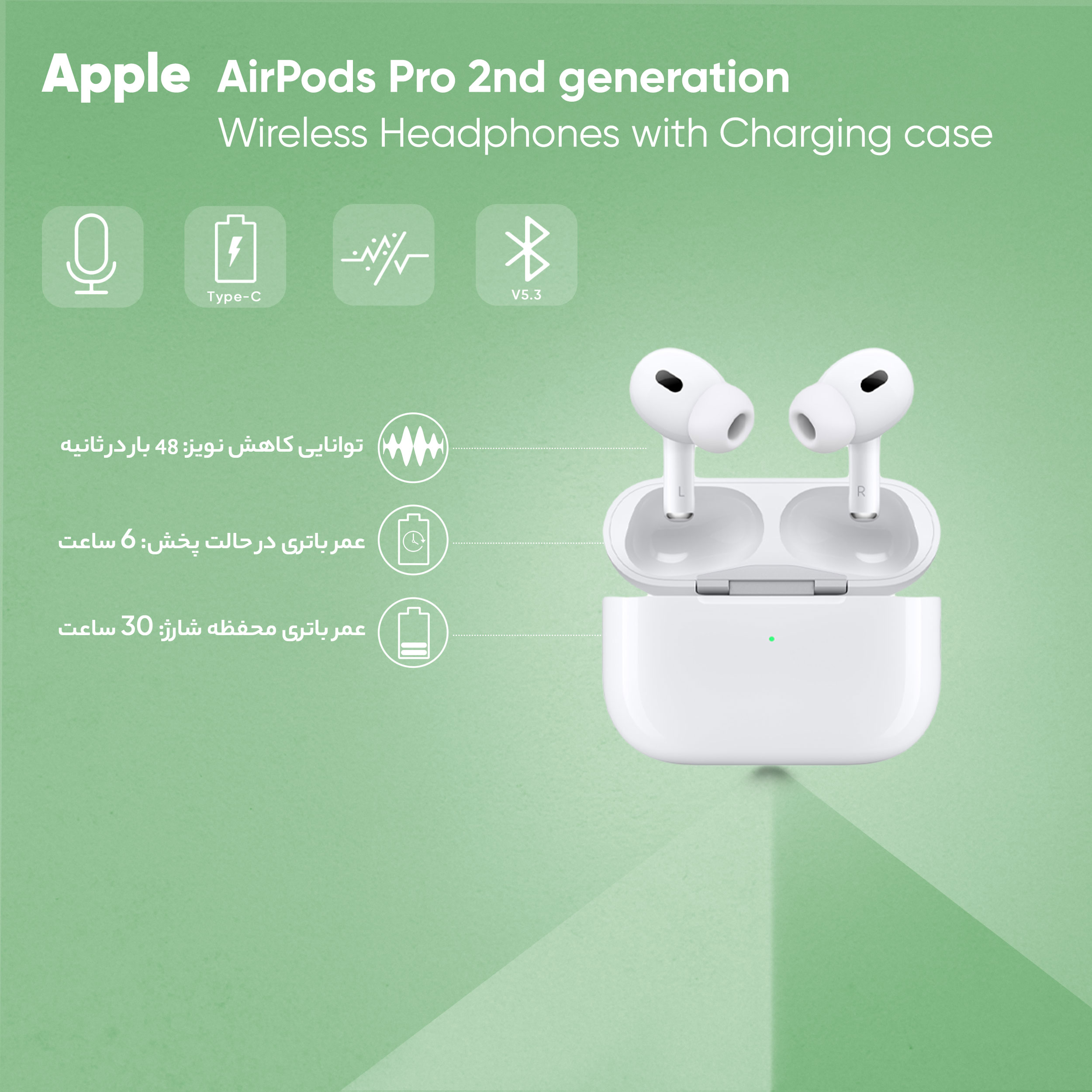 هدفون بی سیم اپل مدل AirPods Pro 2nd Generation همراه با محفظه شارژ